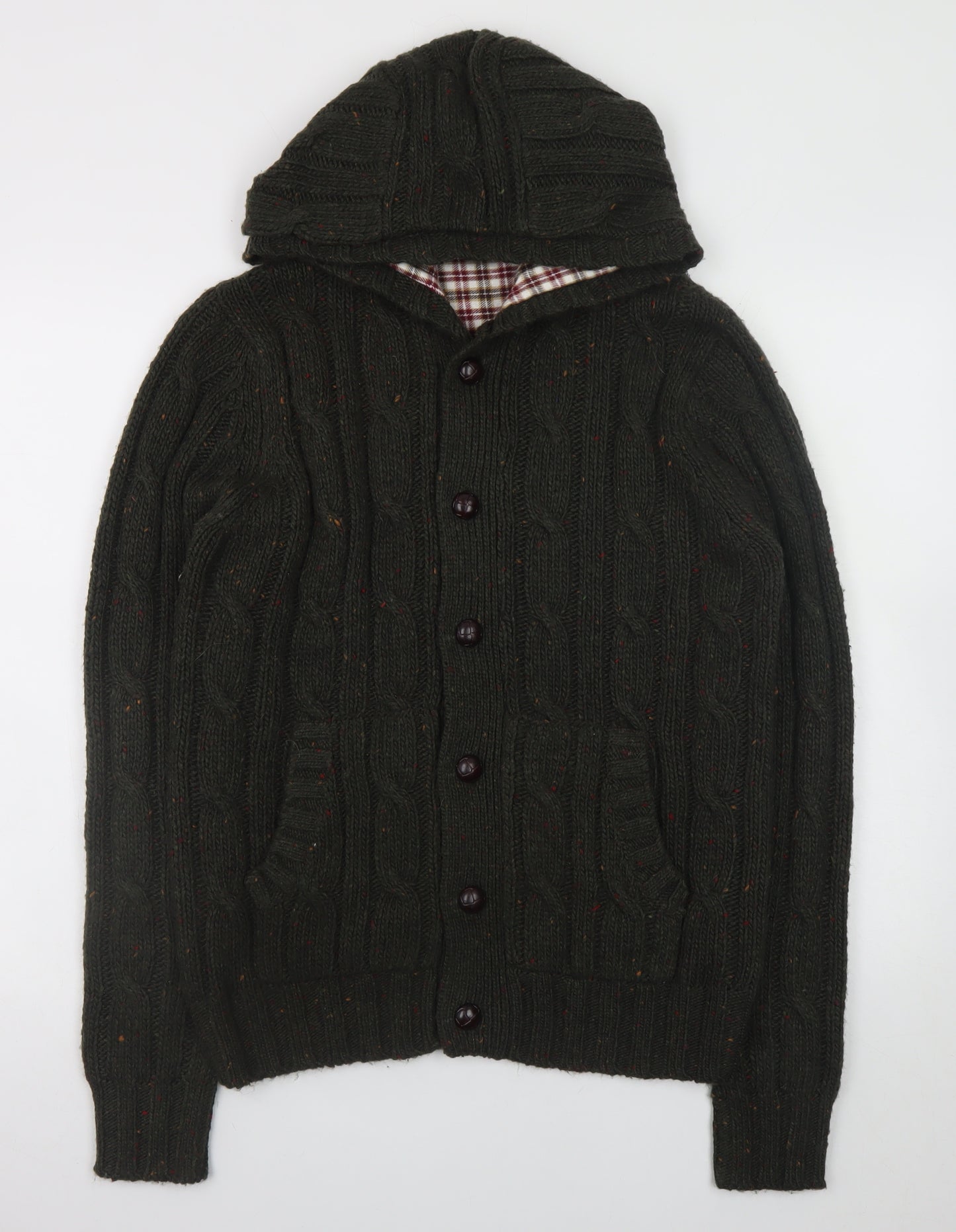 Cedar Wood State Mens Green Cable Knit Hooded Cardigan M