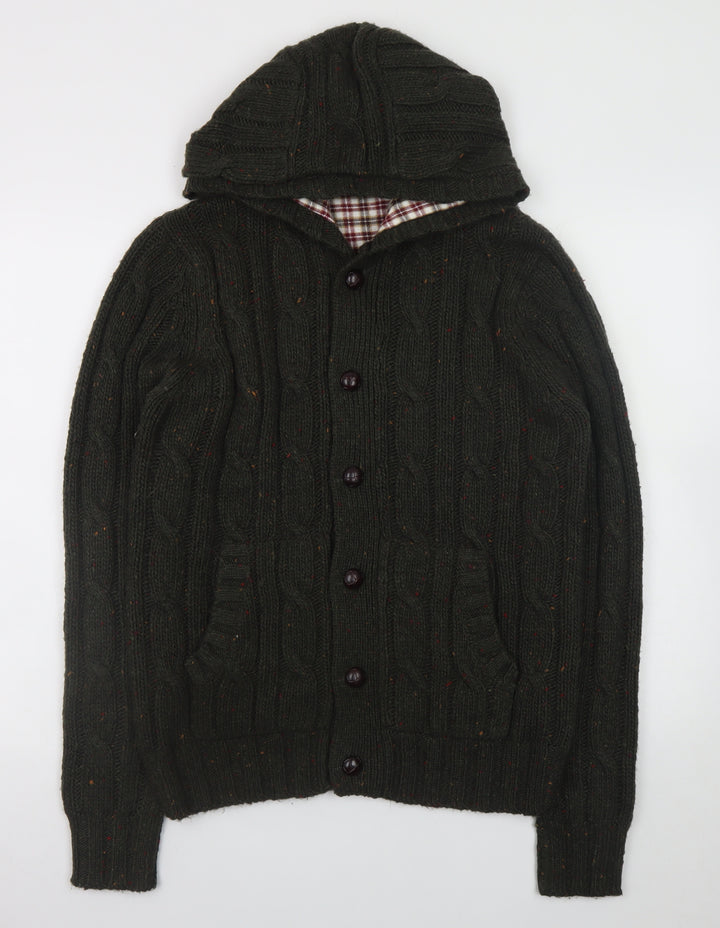 Cedar Wood State Mens Green Cable Knit Hooded Cardigan M