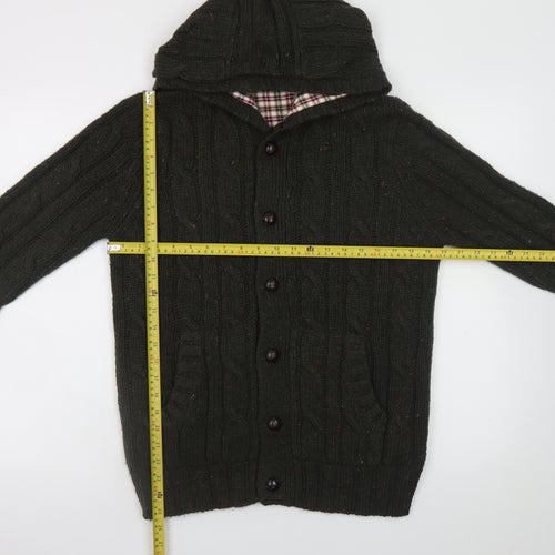 Cedar Wood State Mens Green Cable Knit Hooded Cardigan M