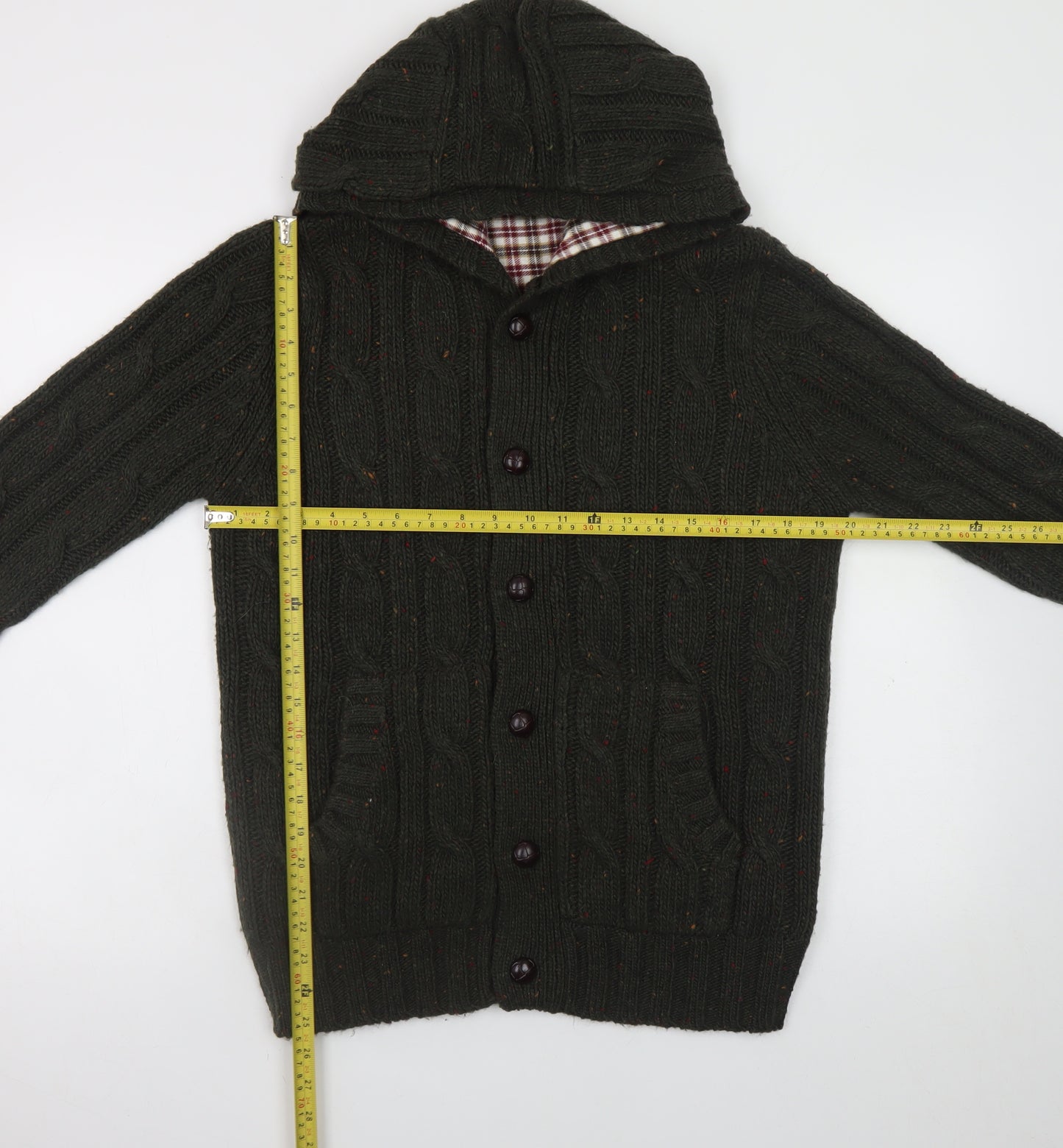 Cedar Wood State Mens Green Cable Knit Hooded Cardigan M