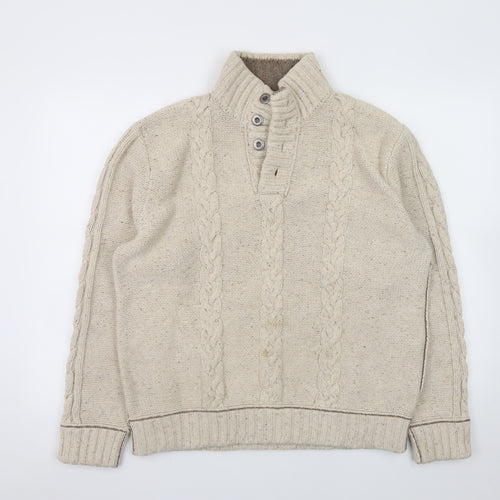 Mantaray Men's Beige Cable Knit Henley Jumper Size M