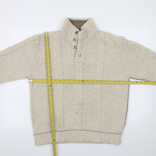 Mantaray Men's Beige Cable Knit Henley Jumper Size M