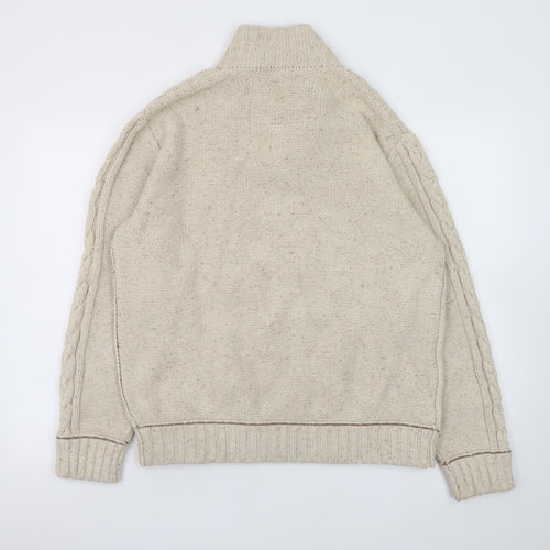 Mantaray Men's Beige Cable Knit Henley Jumper Size M