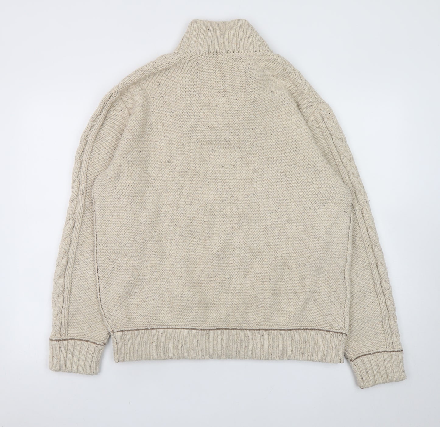 Mantaray Men's Beige Cable Knit Henley Jumper Size M