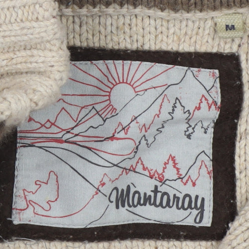 Mantaray Men's Beige Cable Knit Henley Jumper Size M
