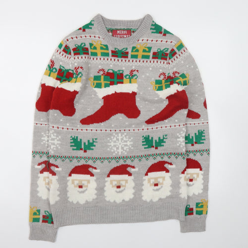 Merry Christmas Men's Grey Santa Graphic Pullover Jumper M