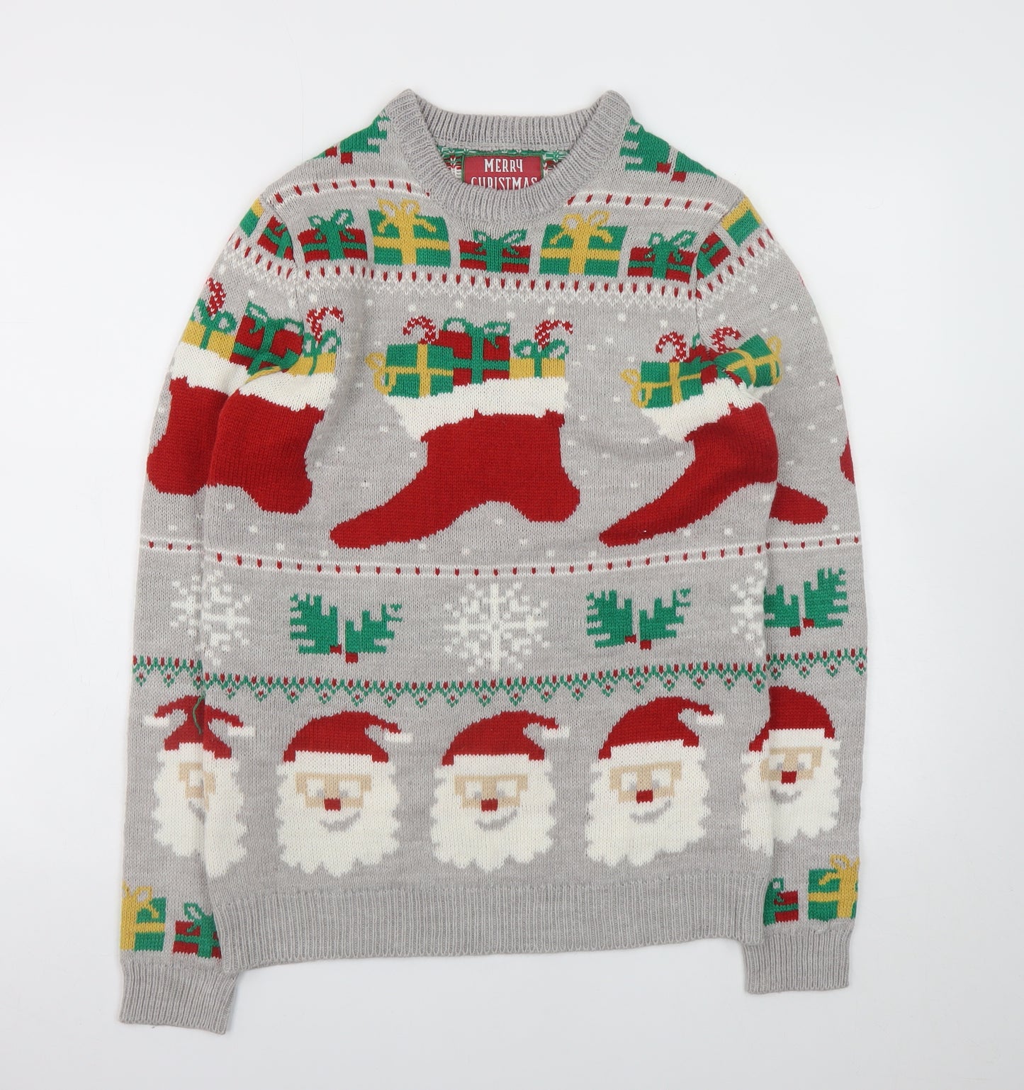 Merry Christmas Men's Grey Santa Graphic Pullover Jumper M