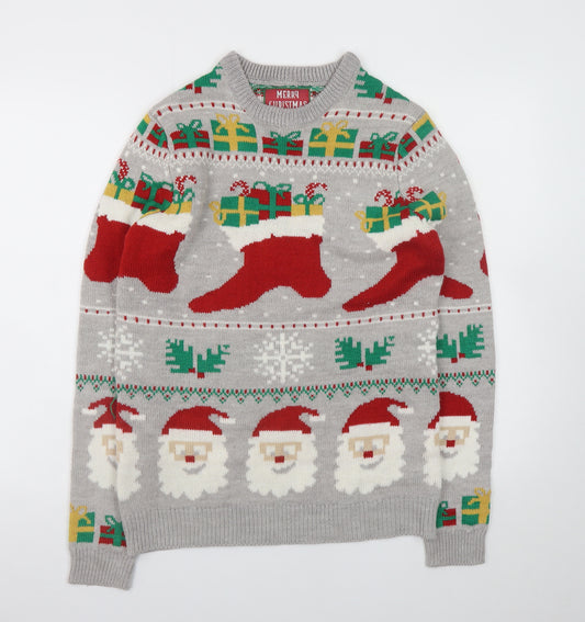 Merry Christmas Men's Grey Santa Graphic Pullover Jumper M