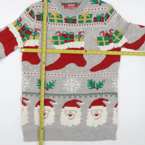 Merry Christmas Men's Grey Santa Graphic Pullover Jumper M