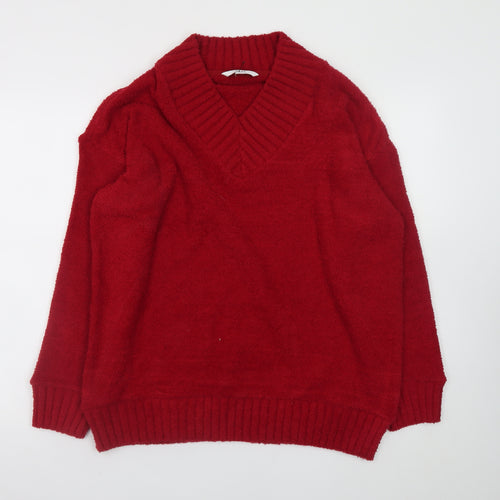 Next Women Red V-Neck Long Sleeve Pullover Jumper Size L
