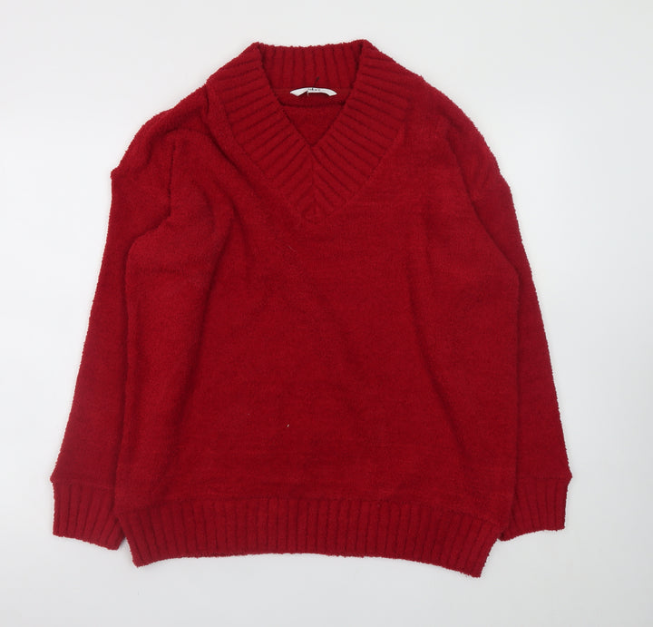 Next Women Red V-Neck Long Sleeve Pullover Jumper Size L