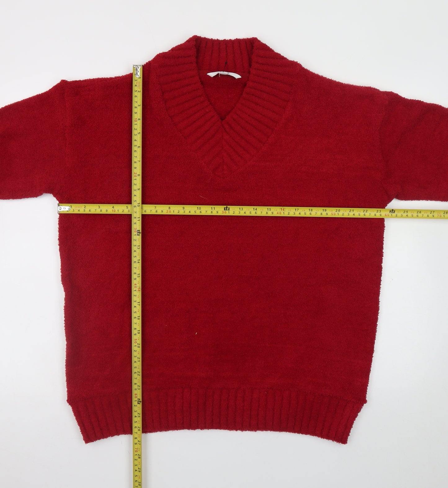 Next Women Red V-Neck Long Sleeve Pullover Jumper Size L