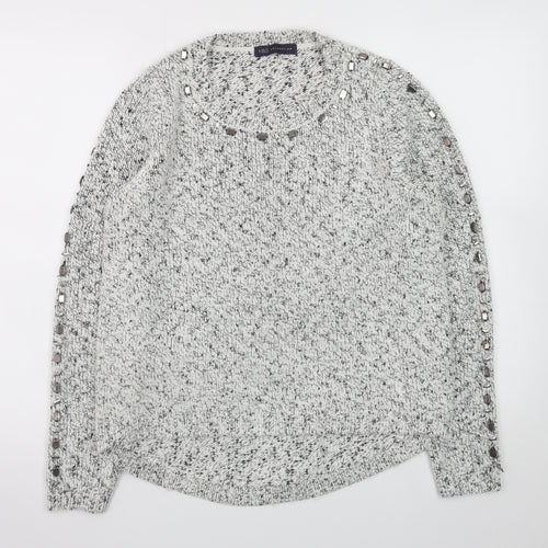 Marks and Spencer Women Grey Jewel Knit Acrylic Wool Jumper Size 14