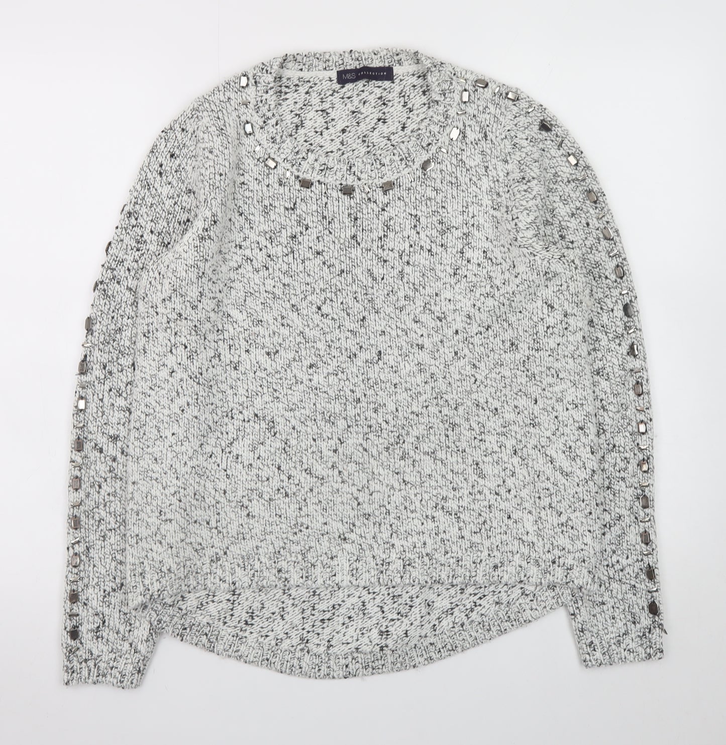 Marks and Spencer Women Grey Jewel Knit Acrylic Wool Jumper Size 14