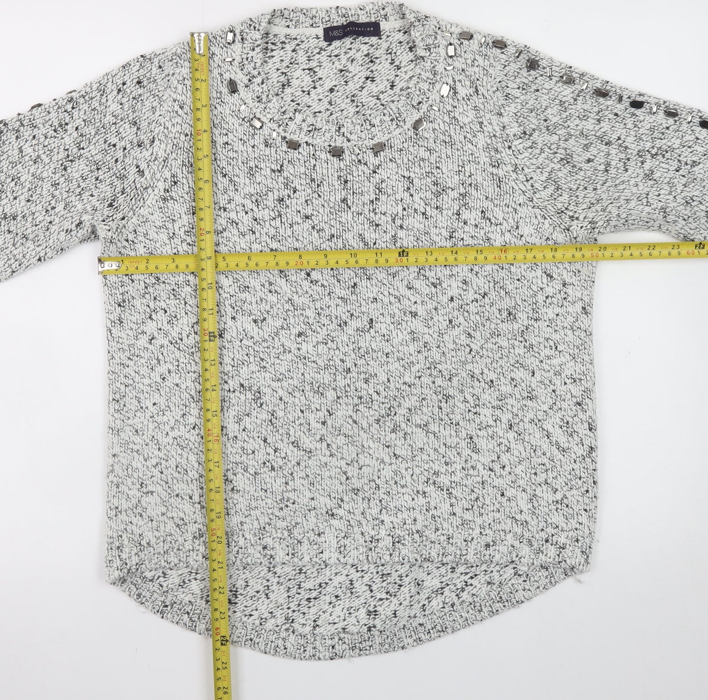 Marks and Spencer Women Grey Jewel Knit Acrylic Wool Jumper Size 14