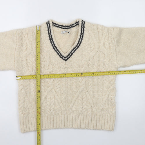 George Womens Ivory Cable-Knit V-Neck Pullover Jumper M 12-14