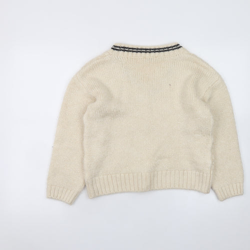 George Womens Ivory Cable-Knit V-Neck Pullover Jumper M 12-14