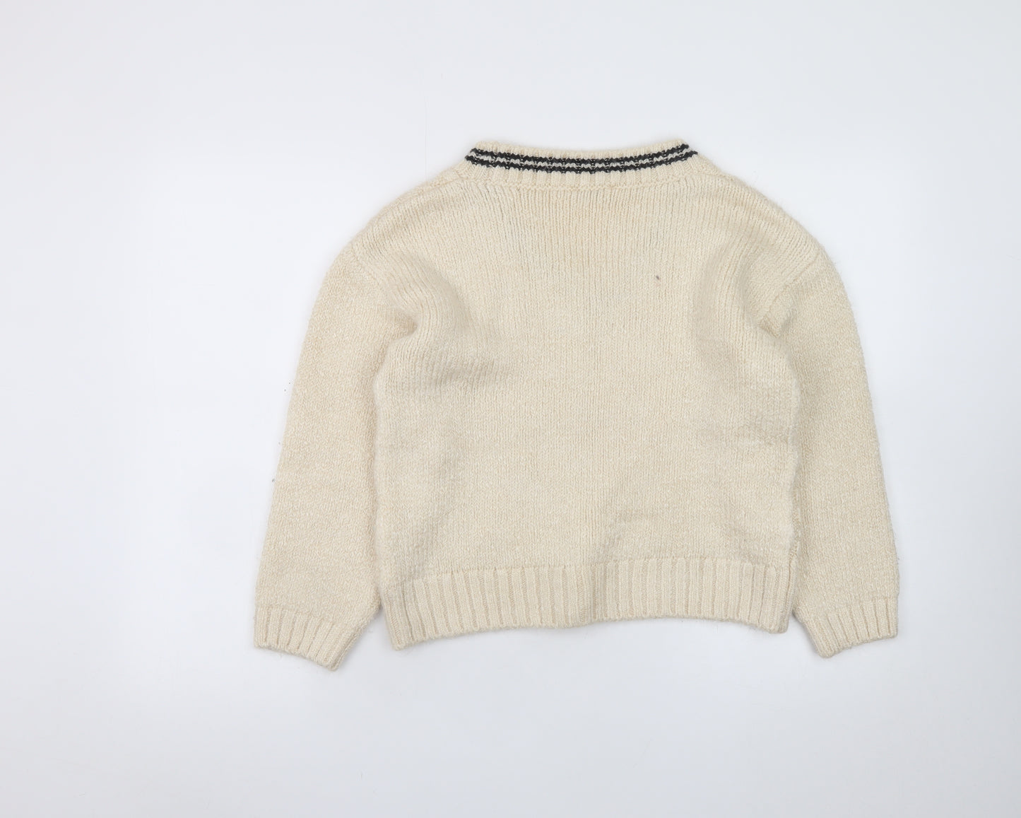 George Womens Ivory Cable-Knit V-Neck Pullover Jumper M 12-14