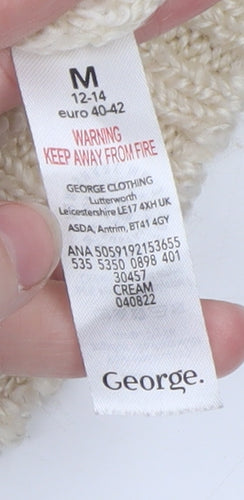 George Womens Ivory Cable-Knit V-Neck Pullover Jumper M 12-14