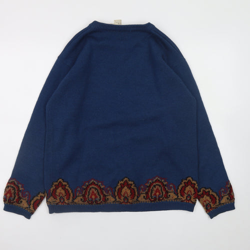 JH Collectibles Womens Blue Wool Fox Hunting Horse Dog Vintage Jumper M