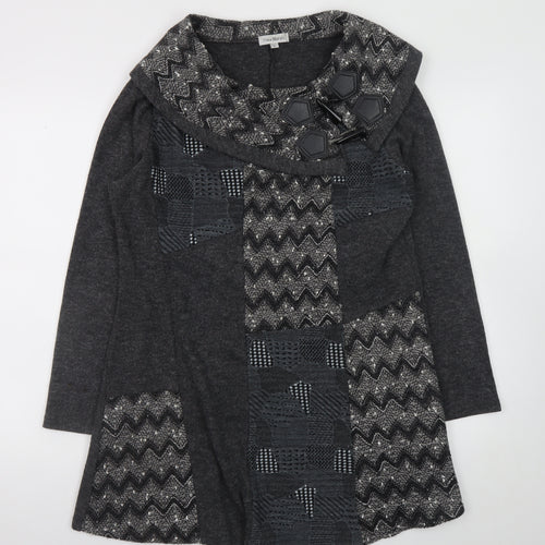 Nina Murati Women Grey Knit Shift Dress L Long Sleeve Cowl Neck