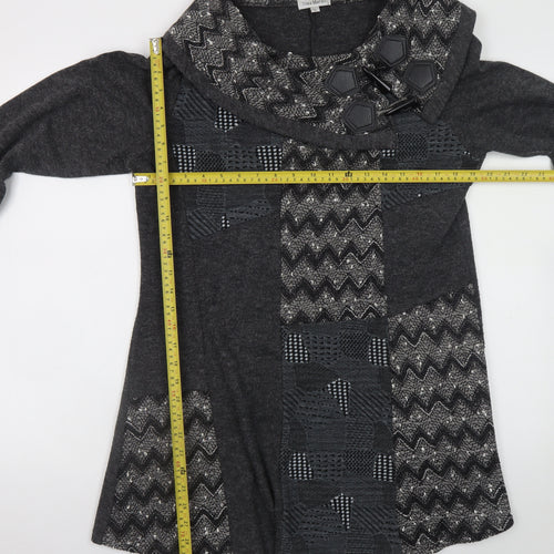 Nina Murati Women Grey Knit Shift Dress L Long Sleeve Cowl Neck
