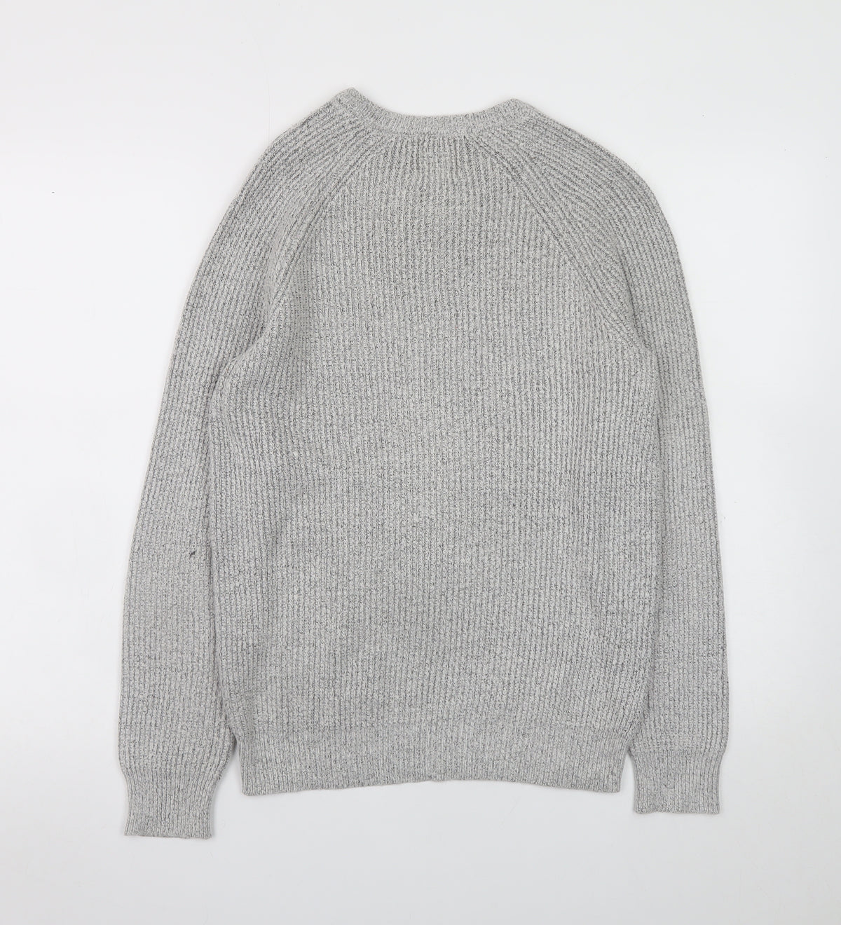 Brand and care label for Marks and Spencer Men's Grey Chunky Knit Crew Neck Jumper, size S