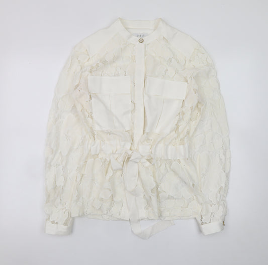 Coast Women Ivory Lace Wrap Blouse UK 12 Long Sleeve Belted