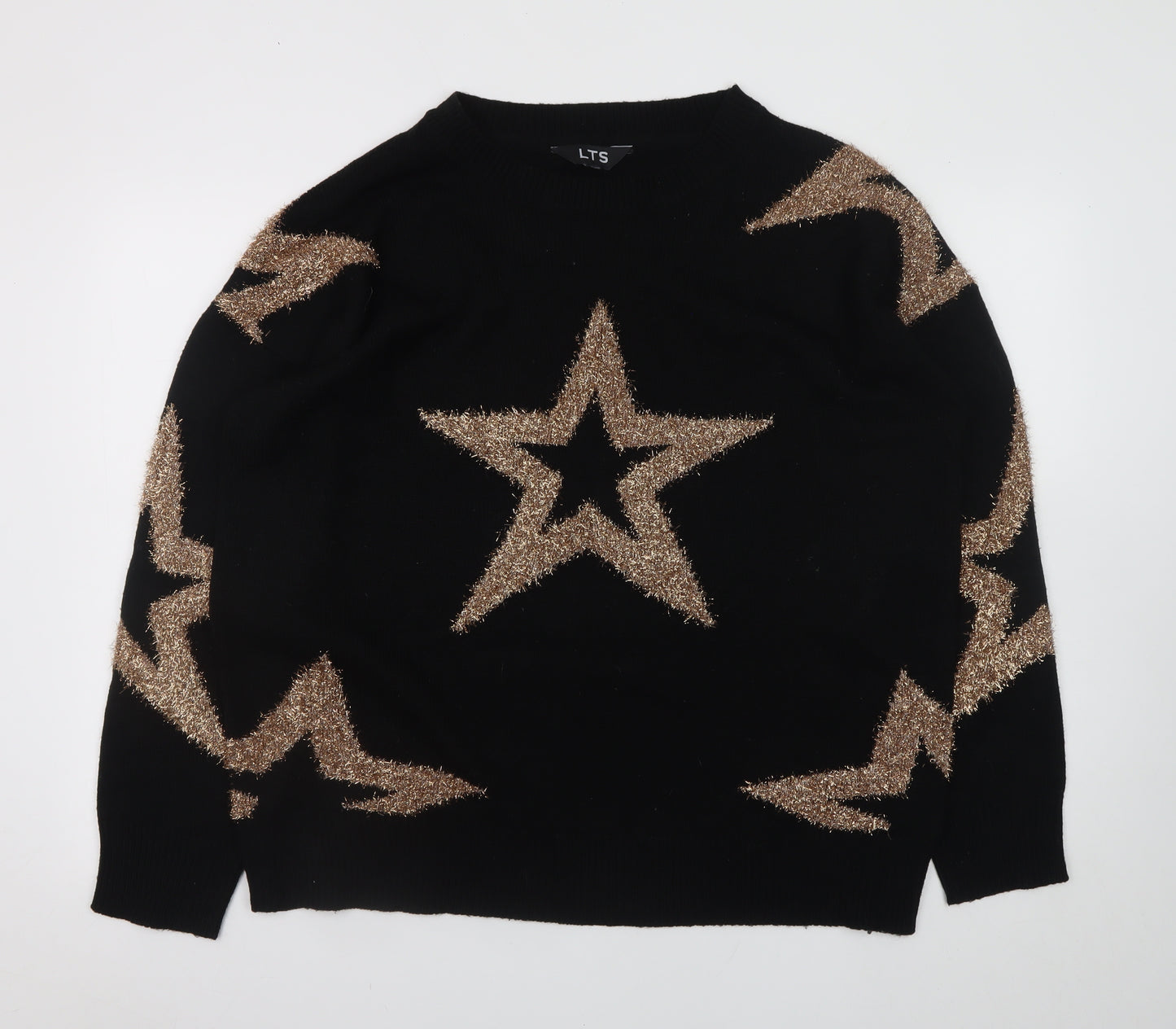 LTS Women Black Star Glitter Knit Pullover Jumper Size 18-20