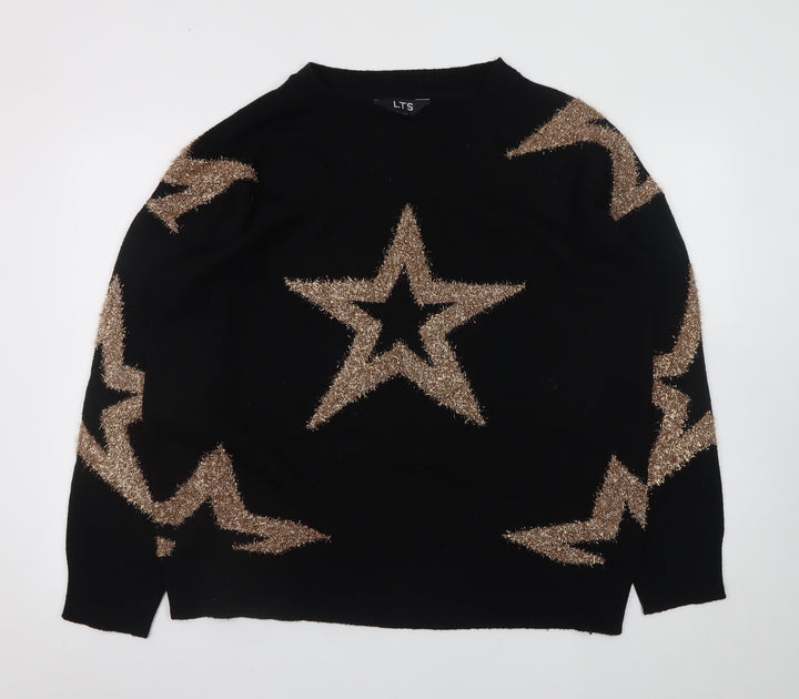 LTS Women Black Star Glitter Knit Pullover Jumper Size 18-20