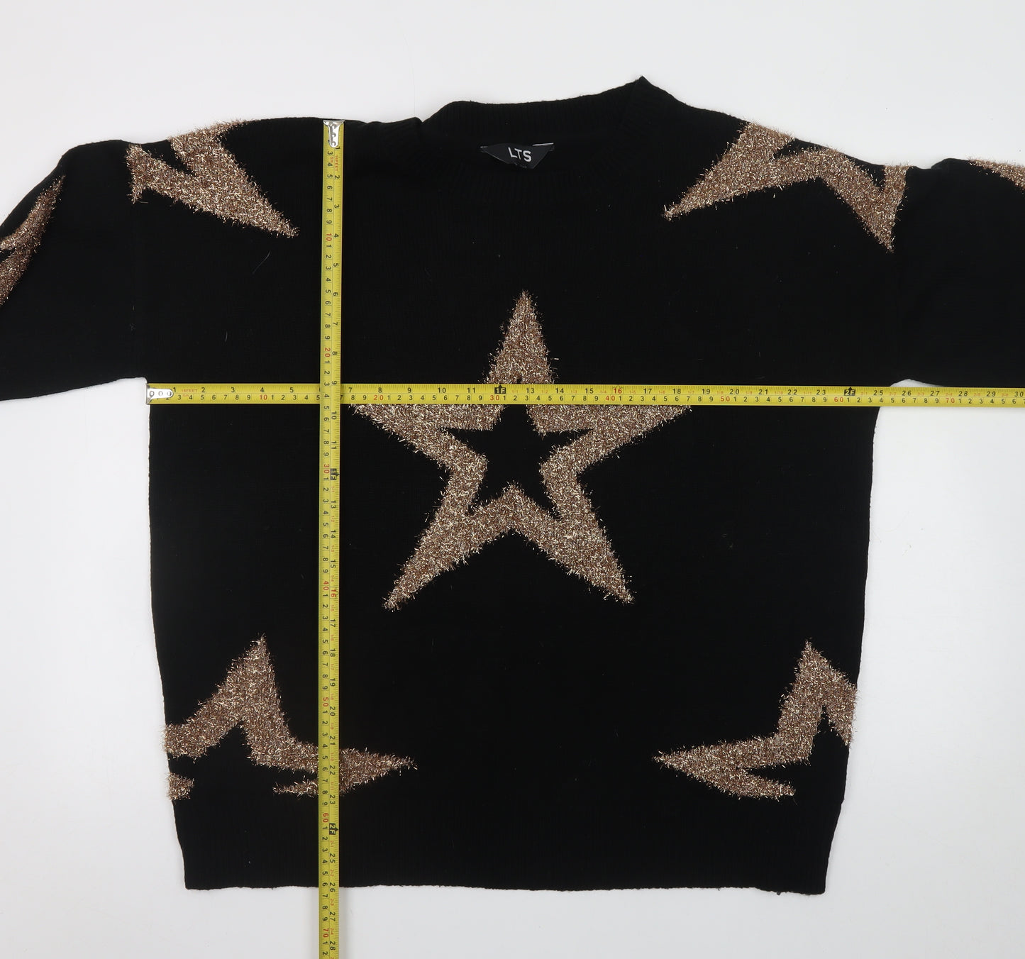 LTS Women Black Star Glitter Knit Pullover Jumper Size 18-20
