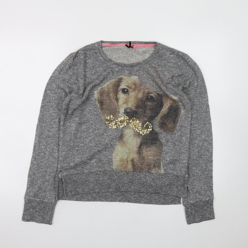 Next Girls Grey Sequin Dog Jumper 16 Years Long Sleeve Pullover