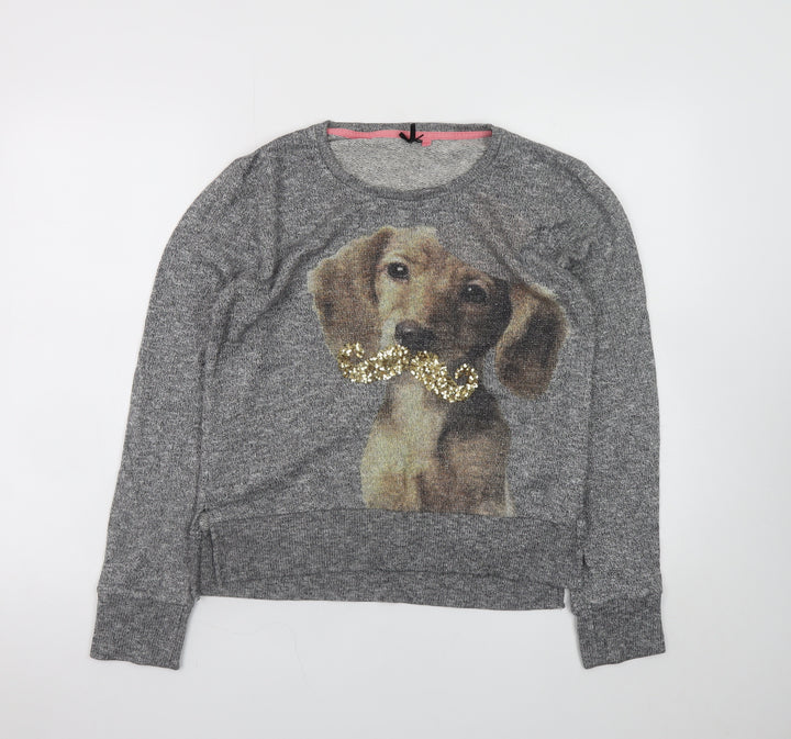 Next Girls Grey Sequin Dog Jumper 16 Years Long Sleeve Pullover