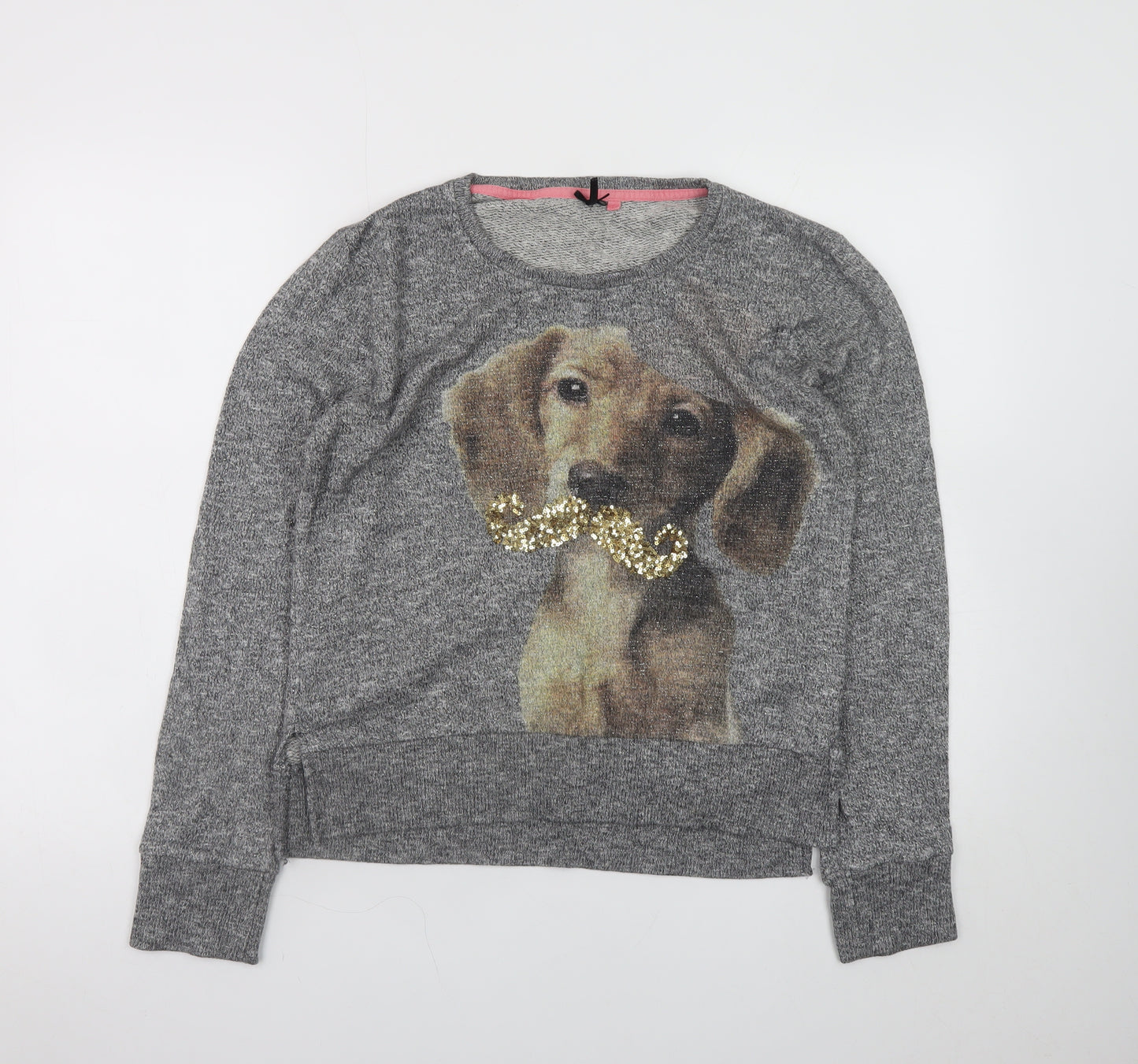 Next Girls Grey Sequin Dog Jumper 16 Years Long Sleeve Pullover