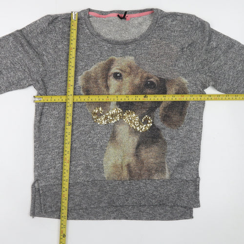 Next Girls Grey Sequin Dog Jumper 16 Years Long Sleeve Pullover