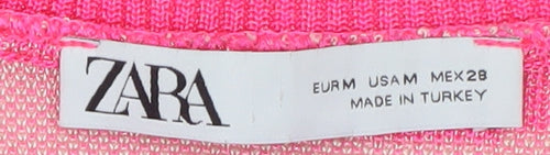 Zara Women Pink Animal Print Knit V-Neck Shift Dress M