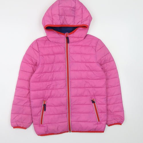 Boden Girls Pink Hooded Puffer Jacket 9-10 Years Quilted Zip Winter Coat