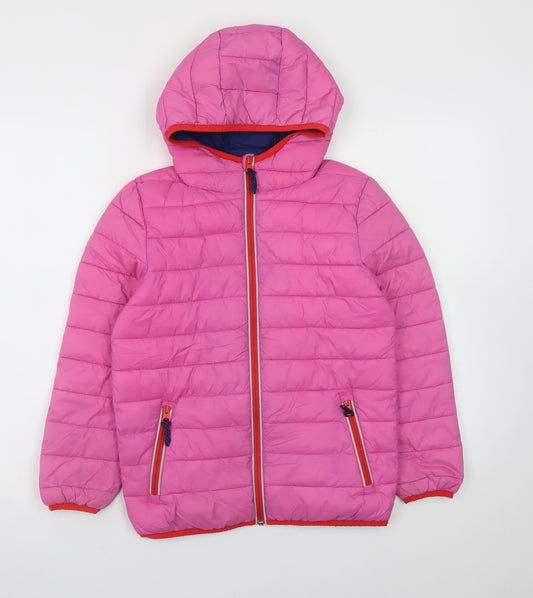 Boden Girls Pink Hooded Puffer Jacket 9-10 Years Quilted Zip Winter Coat