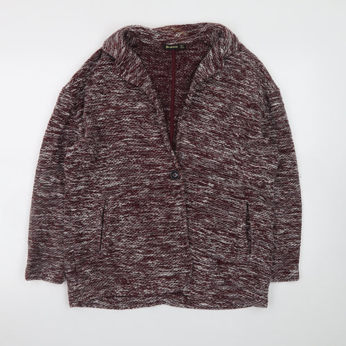 Stradivarius Womens Red Knit Coatigan Size 14 Long Sleeve Casual