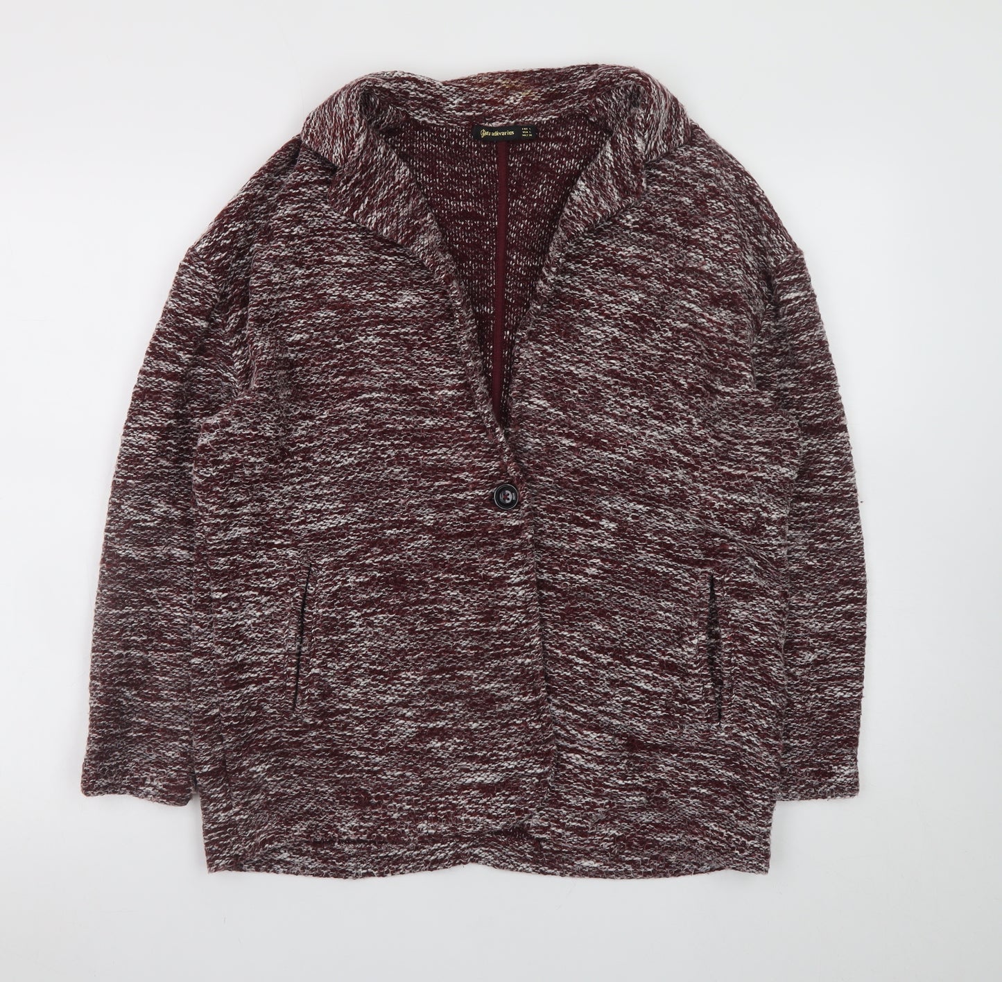 Stradivarius Womens Red Knit Coatigan Size 14 Long Sleeve Casual