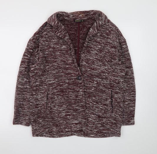 Stradivarius Womens Red Knit Coatigan Size 14 Long Sleeve Casual