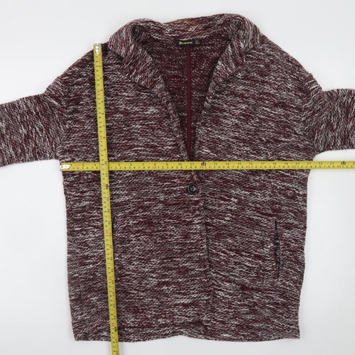 Stradivarius Womens Red Knit Coatigan Size 14 Long Sleeve Casual