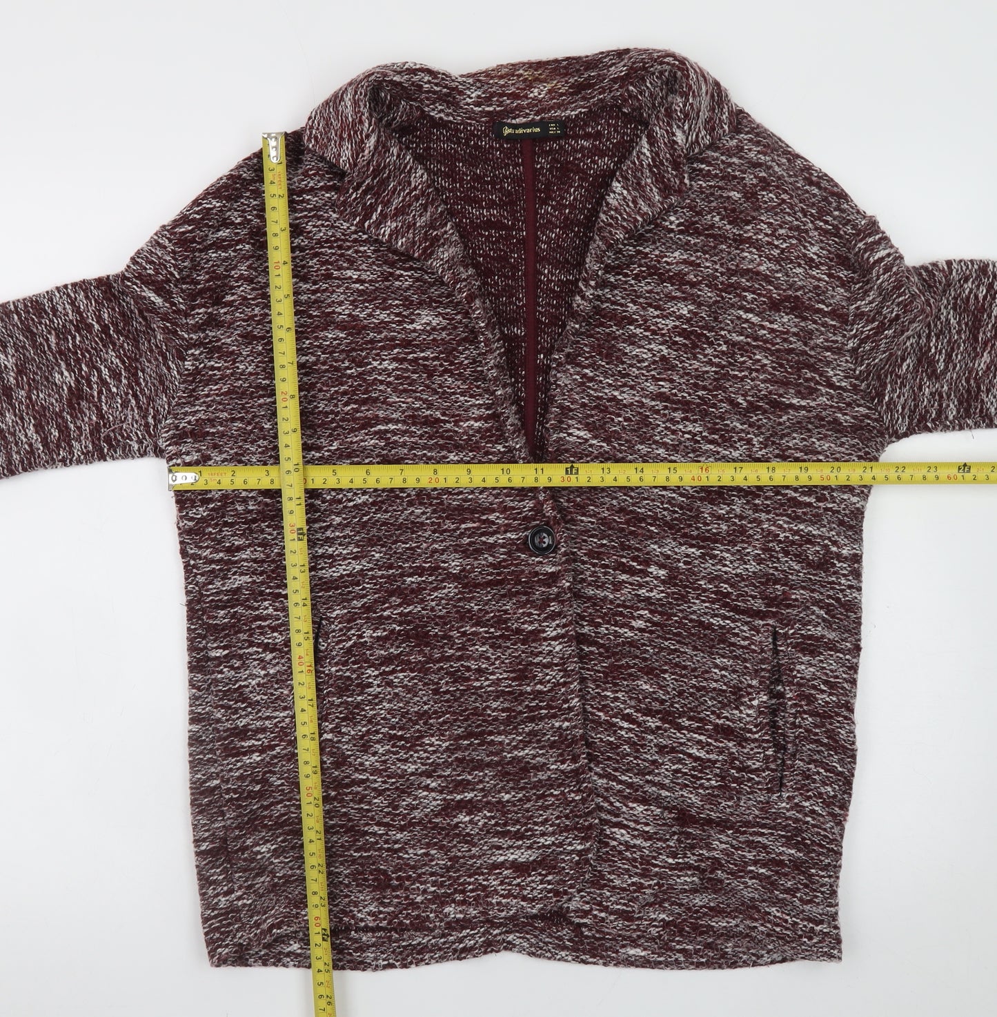Stradivarius Womens Red Knit Coatigan Size 14 Long Sleeve Casual