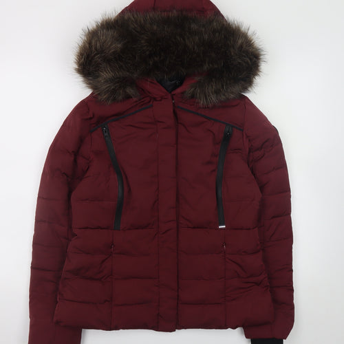 Superdry Women's Red Hooded Fur Trim Puffer Jacket Size S