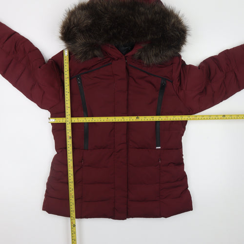 Superdry Women's Red Hooded Fur Trim Puffer Jacket Size S