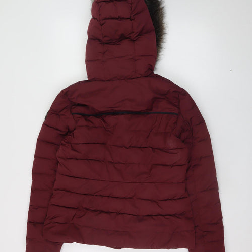 Superdry Women's Red Hooded Fur Trim Puffer Jacket Size S