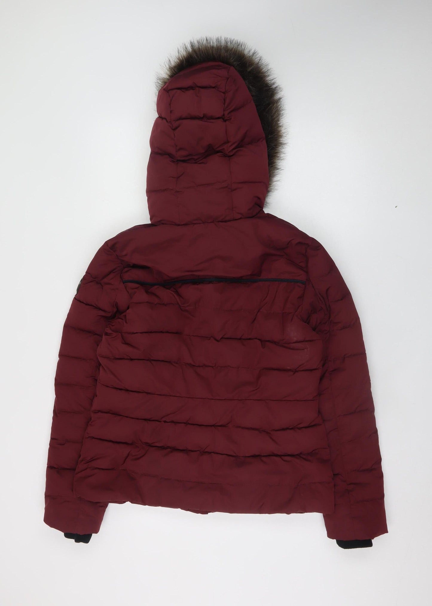 Superdry Women's Red Hooded Fur Trim Puffer Jacket Size S