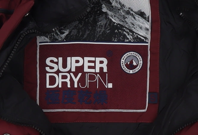 Superdry Women's Red Hooded Fur Trim Puffer Jacket Size S