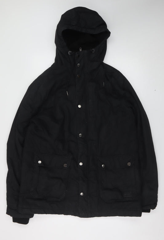 H&M Divided Men's Black Cotton Hooded Parka Jacket Size M