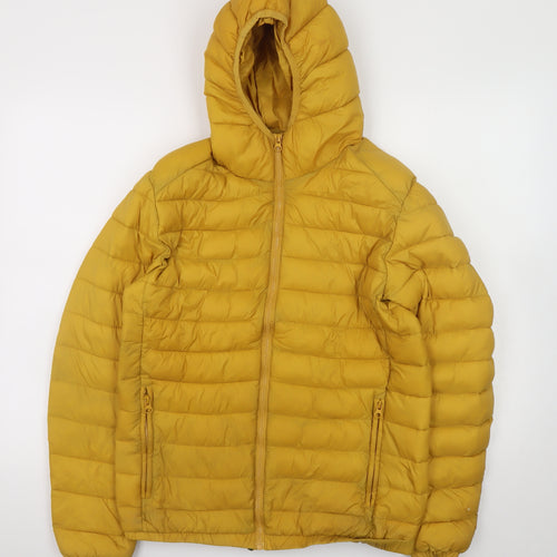 Joy@Spirit Women Yellow Hooded Puffer Jacket S Quilted Zip